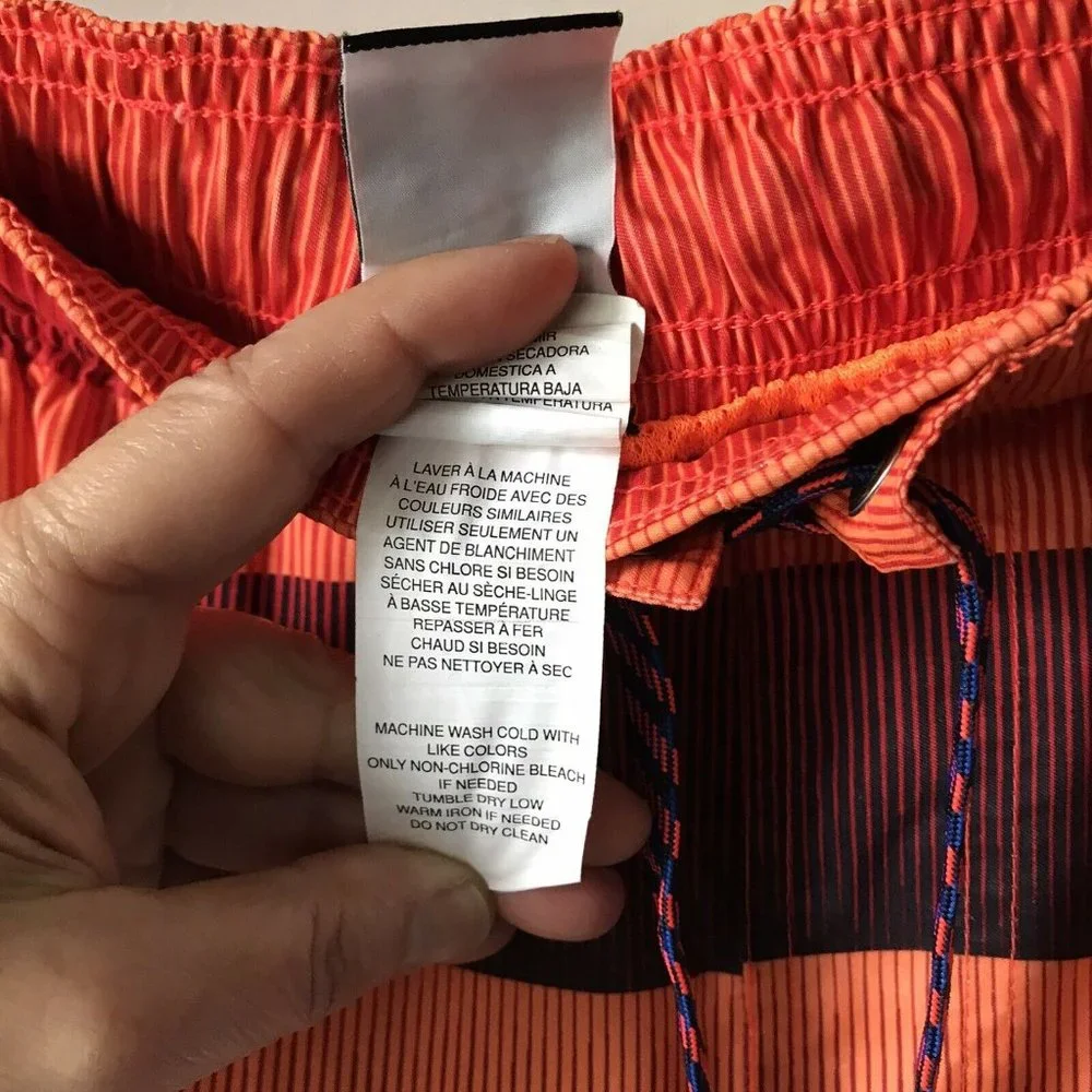 Nike swim trunks shorts stripes orange blue stretch waist beach Men‎ Size S